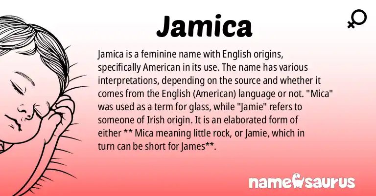 Infographic about Jamica name meaning, Jamica is a name from English (American) origin(s).