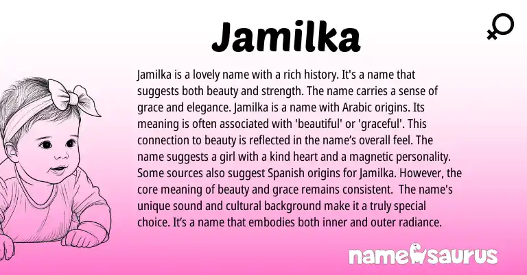 Infographic about Jamilka name meaning, Jamilka is a name from Arabic origin(s).