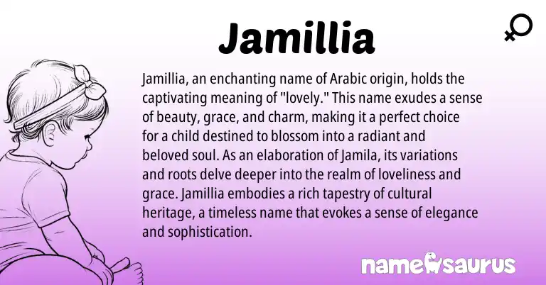 Infographic about Jamillia name meaning, Jamillia is a name from Arabic origin(s).