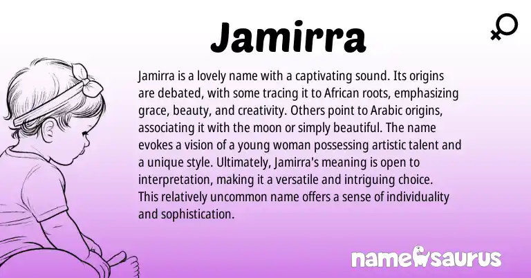 Infographic about Jamirra name meaning, Jamirra is a name from African origin(s).