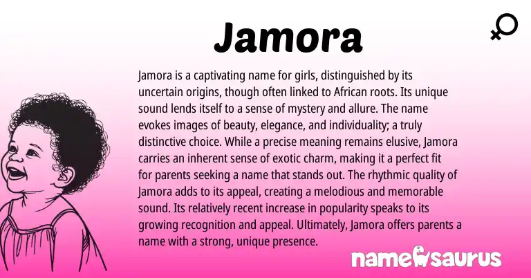Infographic about Jamora name meaning, Jamora is a name from African origin(s).