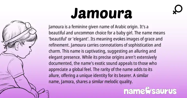 Infographic about Jamoura name meaning, Jamoura is a name from Arabic origin(s).