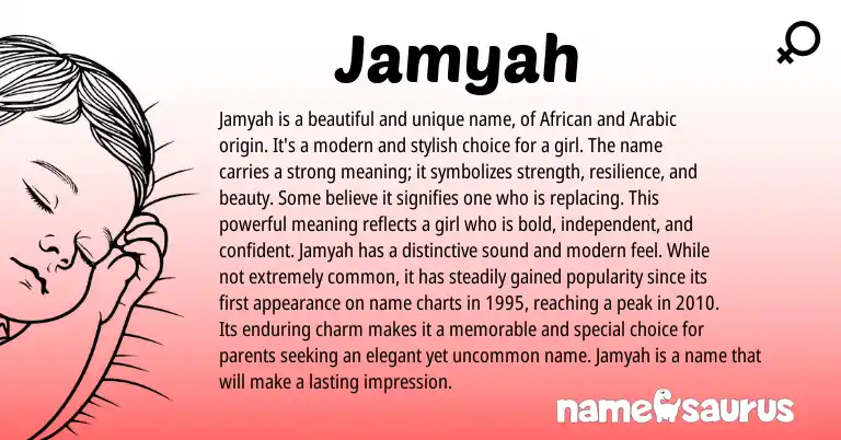 Infographic about Jamyah name meaning, Jamyah is a name from Scottish, African, Arabic origin(s).