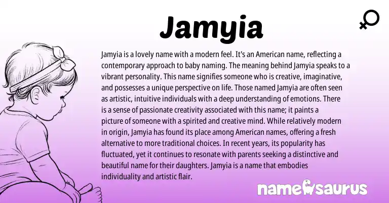 Infographic about Jamyia name meaning, Jamyia is a name from American origin(s).
