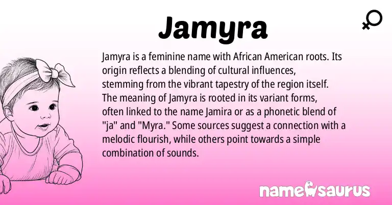 Infographic about Jamyra name meaning, Jamyra is a name from African American origin(s).