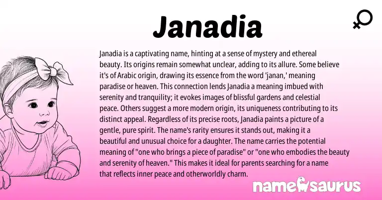 Infographic about Janadia name meaning, Janadia is a name from Arabic origin(s).