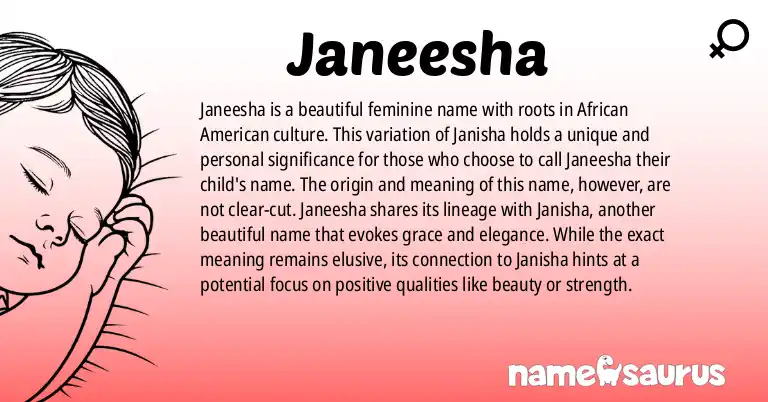 Infographic about Janeesha name meaning, Janeesha is a name from African American origin(s).