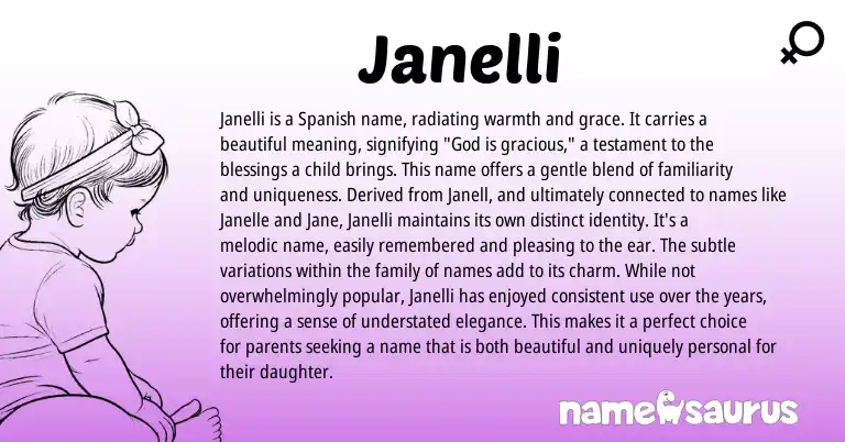 Infographic about Janelli name meaning, Janelli is a name from Spanish origin(s).