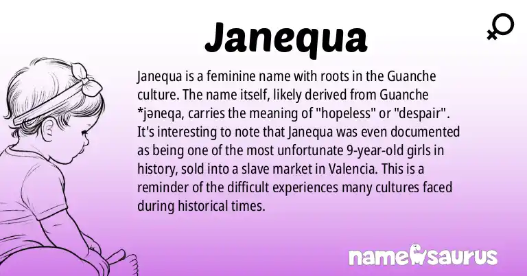 Infographic about Janequa name meaning, Janequa is a name from Guanche origin(s).