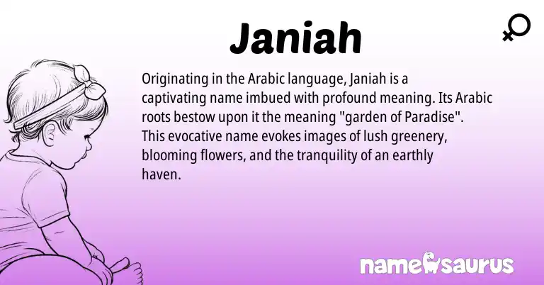 Infographic about Janiah name meaning, Janiah is a name from Arabic origin(s).