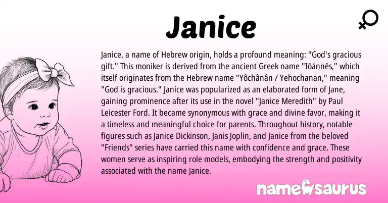 Infographic about Janice name meaning, Janice is a name from Hebrew, Greek origin(s).