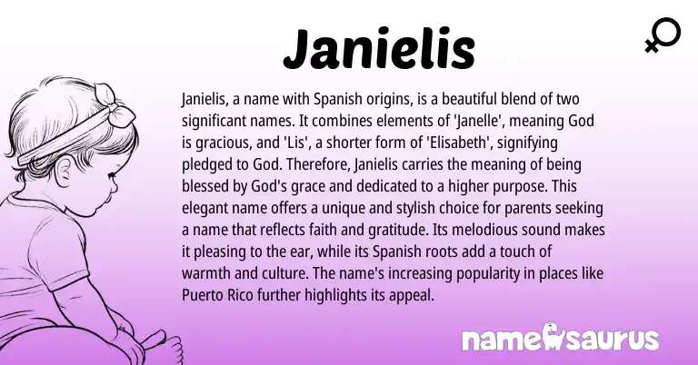 Infographic about Janielis name meaning, Janielis is a name from Spanish origin(s).