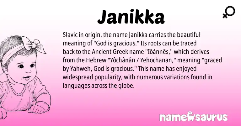 Infographic about Janikka name meaning, Janikka is a name from Slavic, Ancient Greek, Hebrew origin(s).