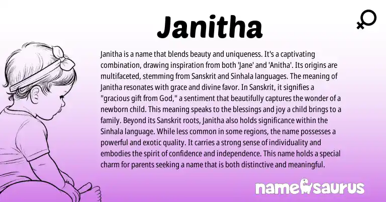 Infographic about Janitha name meaning, Janitha is a name from Indian, Sanskrit origin(s).
