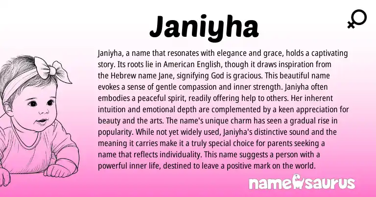 Infographic about Janiyha name meaning, Janiyha is a name from Hebrew origin(s).