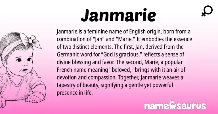 Infographic about Janmarie name meaning, Janmarie is a name from English (American) origin(s).