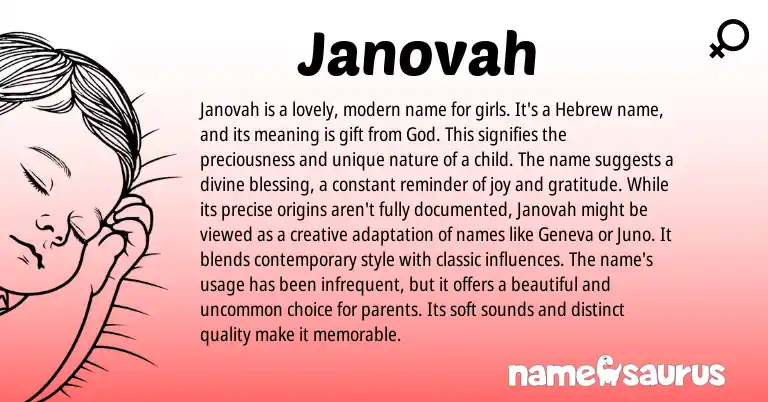Infographic about Janovah name meaning, Janovah is a name from Persian, Hebrew origin(s).