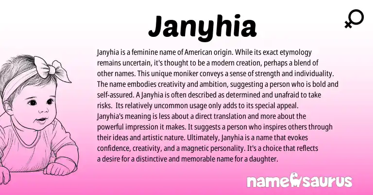 Infographic about Janyhia name meaning, Janyhia is a name from American origin(s).