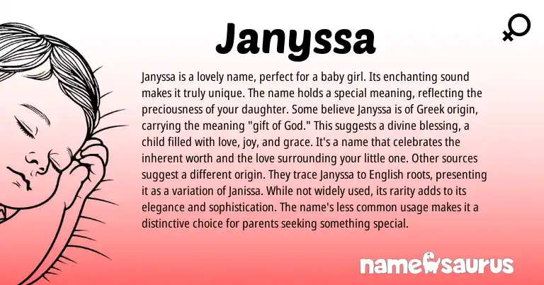 Infographic about Janyssa name meaning, Janyssa is a name from Greek origin(s).