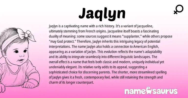 Infographic about Jaqlyn name meaning, Jaqlyn is a name from Hebrew, French, Indian, English origin(s).