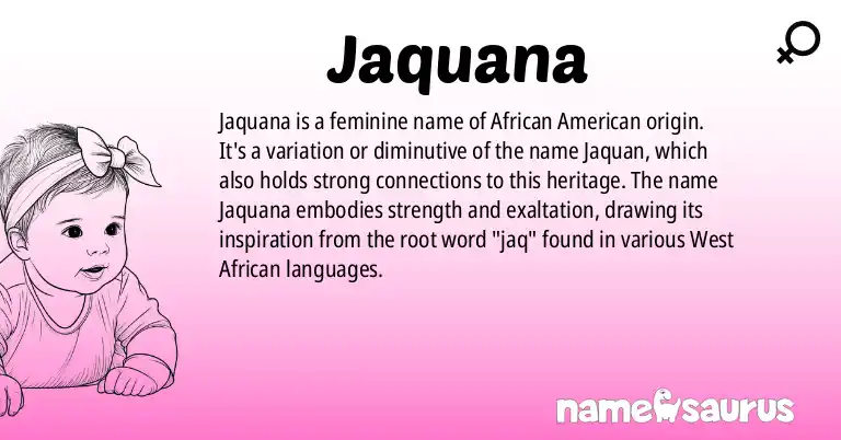 Infographic about Jaquana name meaning, Jaquana is a name from African American origin(s).