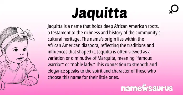 Infographic about Jaquitta name meaning, Jaquitta is a name from African American origin(s).