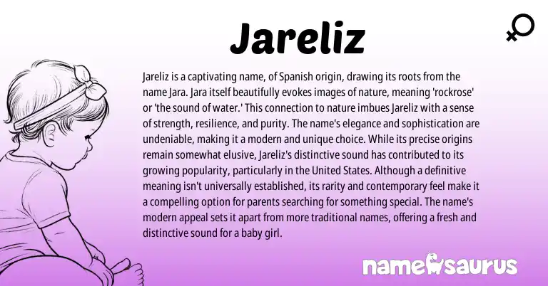 Infographic about Jareliz name meaning, Jareliz is a name from Spanish origin(s).