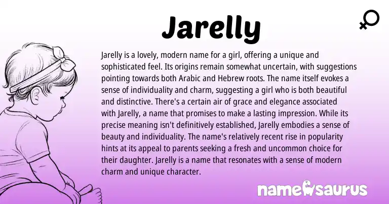 Infographic about Jarelly name meaning, Jarelly is a name from Hebrew, Arabic origin(s).