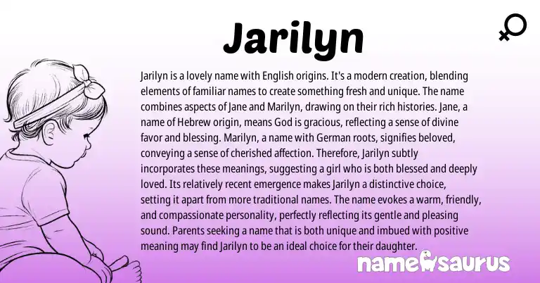 Infographic about Jarilyn name meaning, Jarilyn is a name from English origin(s).