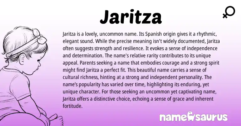 Infographic about Jaritza name meaning, Jaritza is a name from Spanish origin(s).