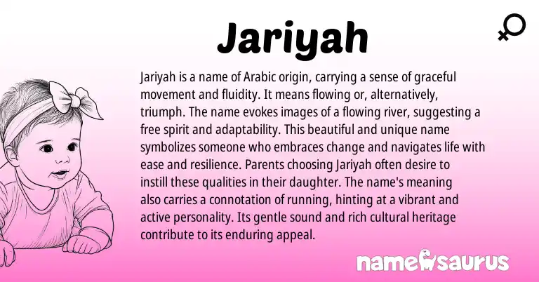 Infographic about Jariyah name meaning, Jariyah is a name from Arabic origin(s).