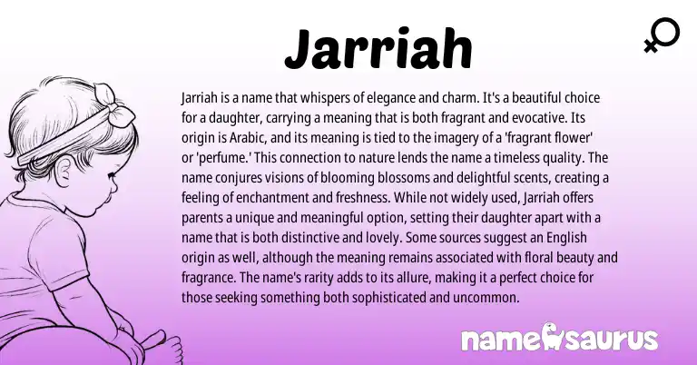 Infographic about Jarriah name meaning, Jarriah is a name from Arabic origin(s).