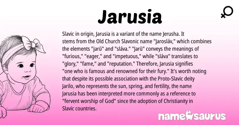 Infographic about Jarusia name meaning, Jarusia is a name from Slavic, Christianity origin(s).