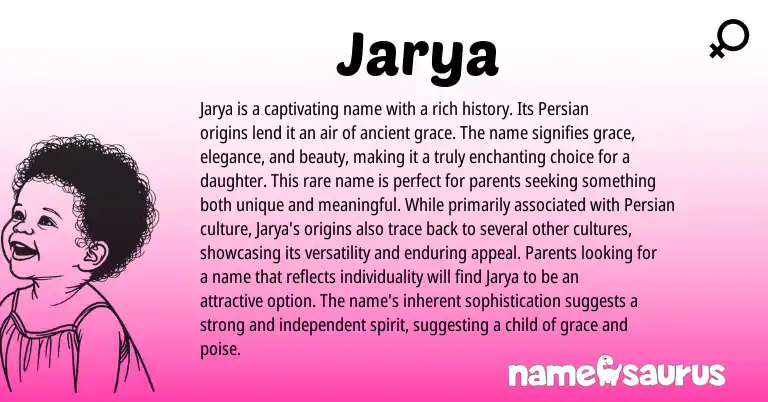 Infographic about Jarya name meaning, Jarya is a name from Persian origin(s).