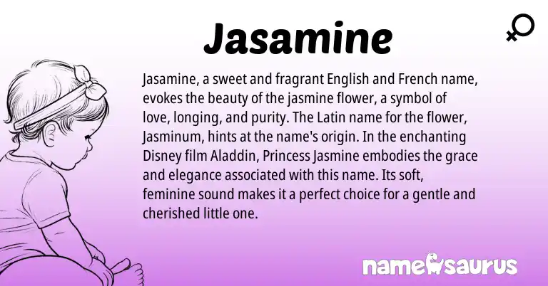 Infographic about Jasamine name meaning, Jasamine is a name from English, French, Latin origin(s).