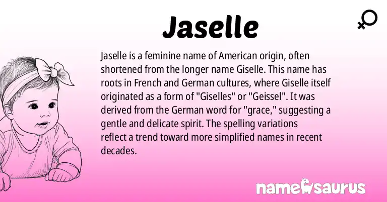 Infographic about Jaselle name meaning, Jaselle is a name from American origin(s).