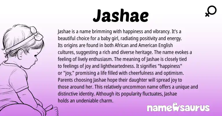Infographic about Jashae name meaning, Jashae is a name from African origin(s).