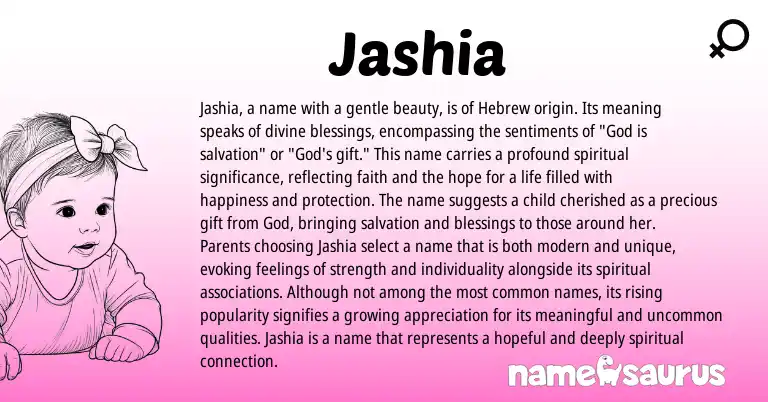 Infographic about Jashia name meaning, Jashia is a name from Hebrew origin(s).