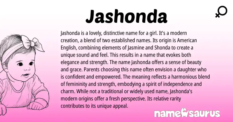 Infographic about Jashonda name meaning, Jashonda is a name from American origin(s).