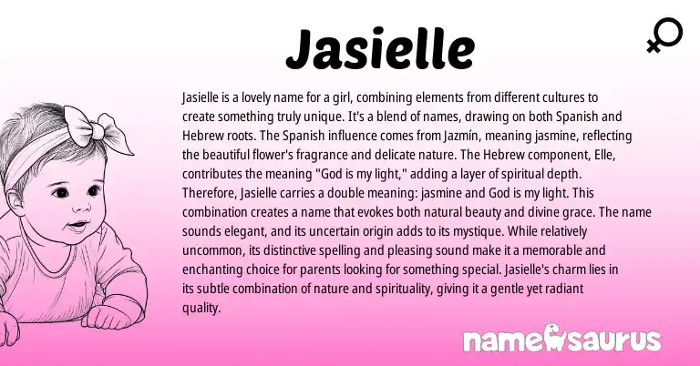 Infographic about Jasielle name meaning, Jasielle is a name from Hebrew, Spanish origin(s).