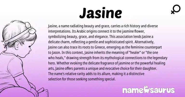 Infographic about Jasine name meaning, Jasine is a name from Arabic origin(s).