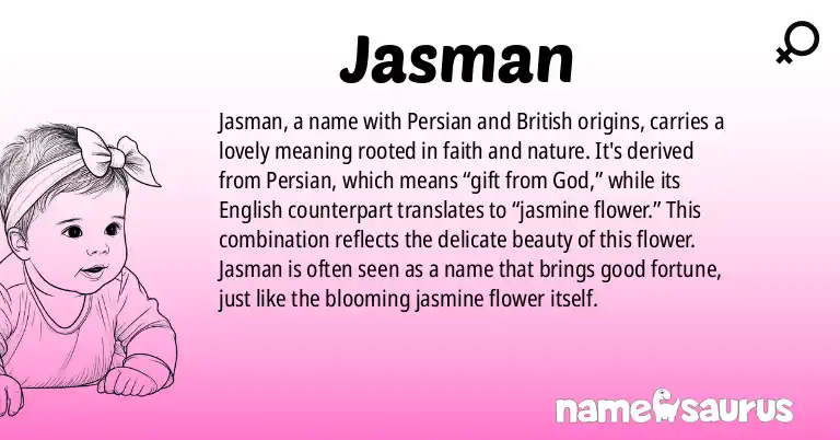 Infographic about Jasman name meaning, Jasman is a name from Persian, British origin(s).