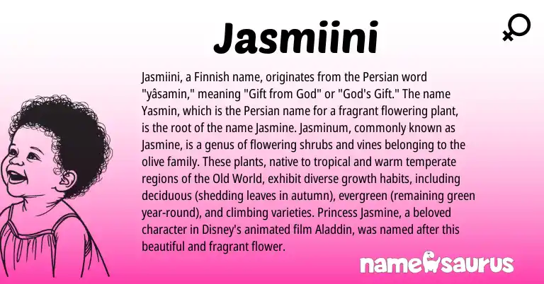 Infographic about Jasmiini name meaning, Jasmiini is a name from Finnish, Persian origin(s).