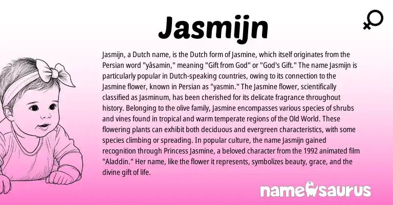 Infographic about Jasmijn name meaning, Jasmijn is a name from Dutch, Persian origin(s).