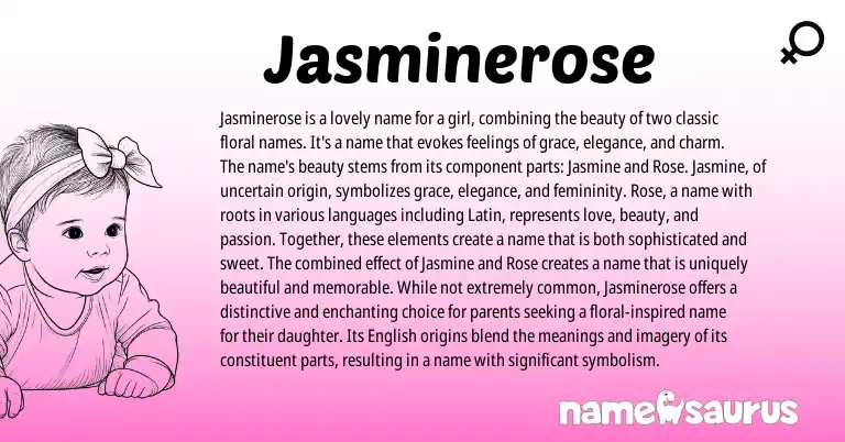 Infographic about Jasminerose name meaning, Jasminerose is a name from English origin(s).