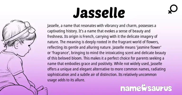 Infographic about Jasselle name meaning, Jasselle is a name from French origin(s).