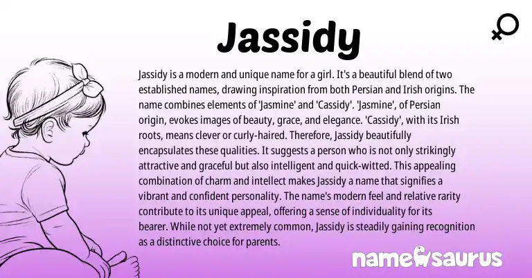 Infographic about Jassidy name meaning, Jassidy is a name from Persian, Irish origin(s).