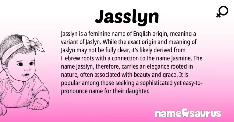 Infographic about Jasslyn name meaning, Jasslyn is a name from English origin(s).