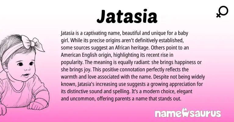 Infographic about Jatasia name meaning, Jatasia is a name from African, American origin(s).