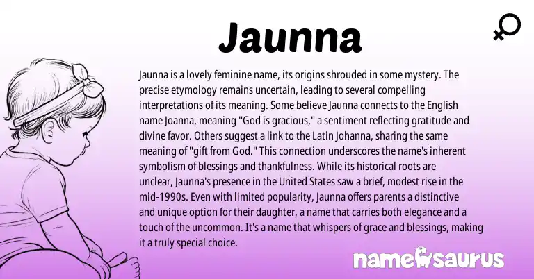 Infographic about Jaunna name meaning, Jaunna is a name from Latin, English origin(s).